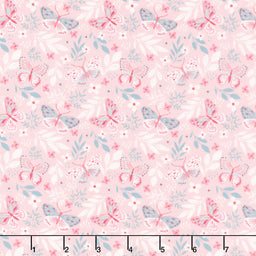Beautiful Bowquets - Butterflies Light Pink Green Yardage