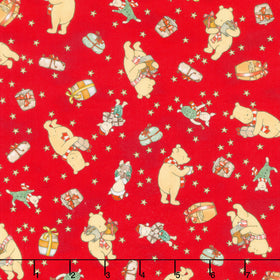 Christmas at Pooh Corner - Bears and Bundles Red Yardage