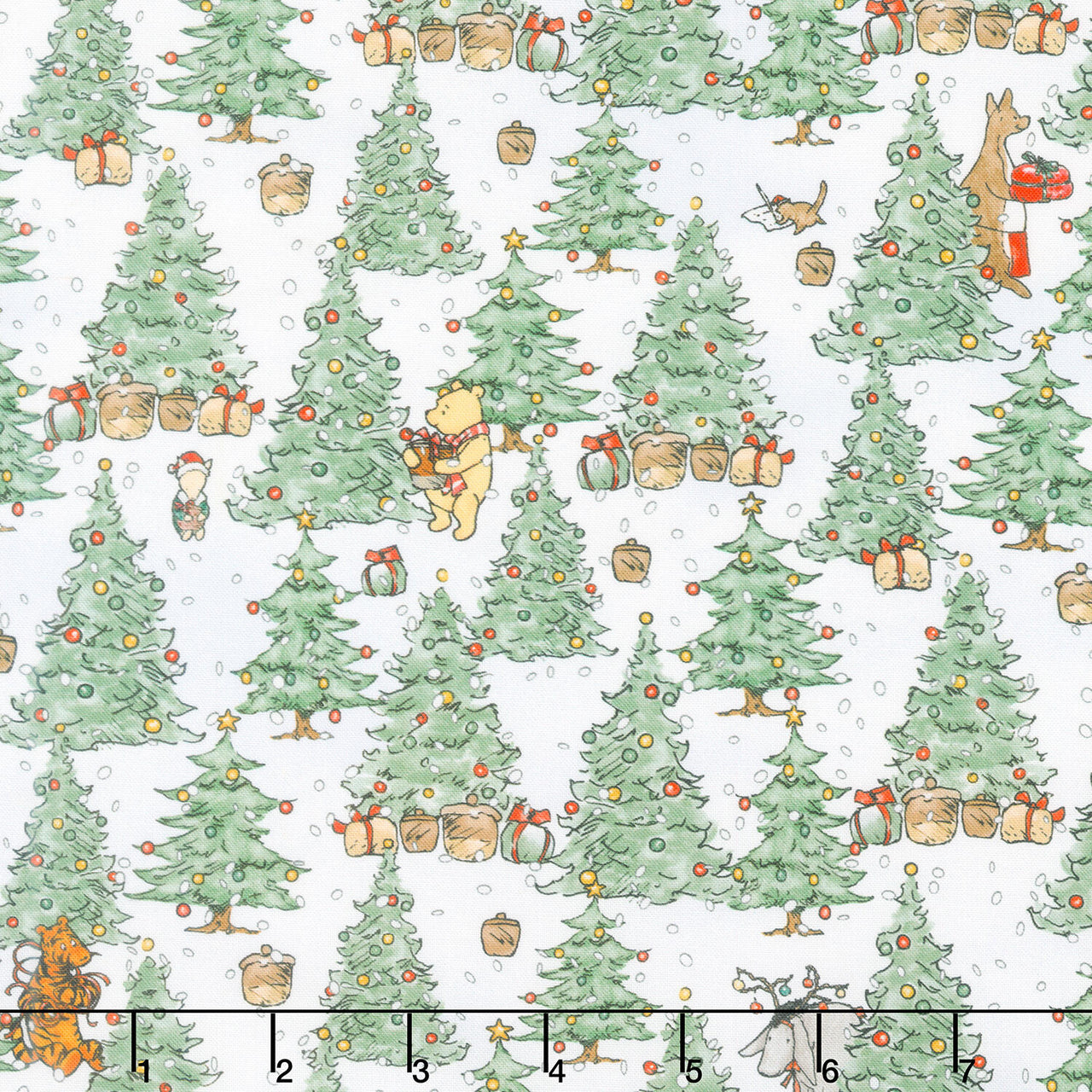 Christmas at Pooh Corner - Christmas Trees Green Snow Yardage