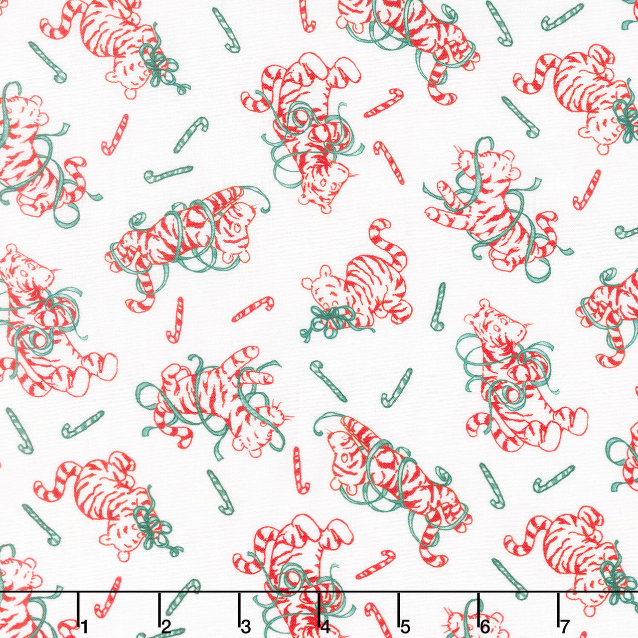 Christmas at Pooh Corner - Peppermint Tigers White Red Yardage