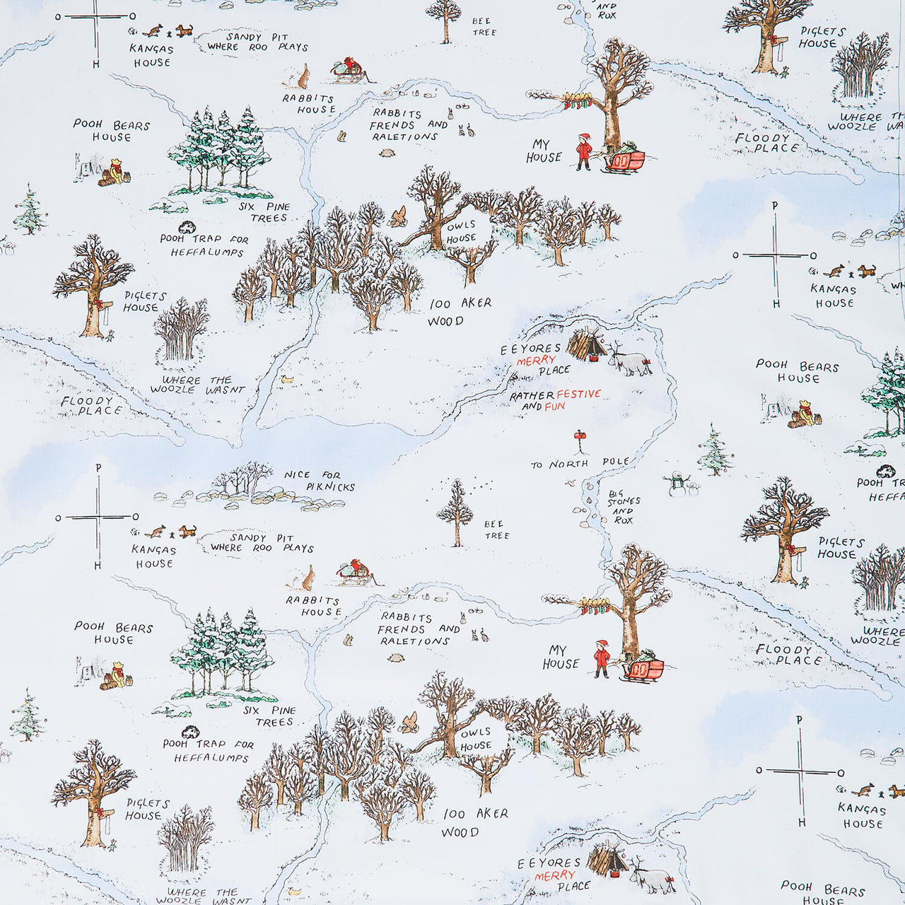 Christmas at Pooh Corner - Frosted Acre Wood Snow Yardage