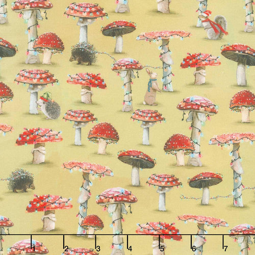 Holly Woods - Mushroom Trees Citrus Digitally Printed Yardage
