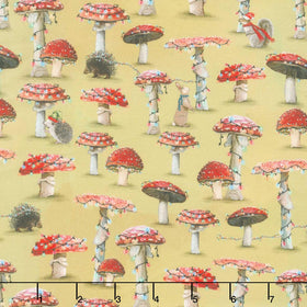 Holly Woods - Mushroom Trees Citrus Digitally Printed Yardage