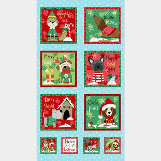 Merry Woof-mas - Puppy Dog Blocks Light Blue Panel