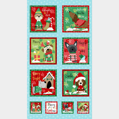 Merry Woof-mas - Puppy Dog Blocks Light Blue Panel