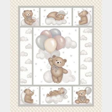 Sleepy Teddy - Teddy Bear Oatmeal Gray Panel