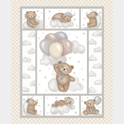 Sleepy Teddy - Teddy Bear Oatmeal Gray Panel