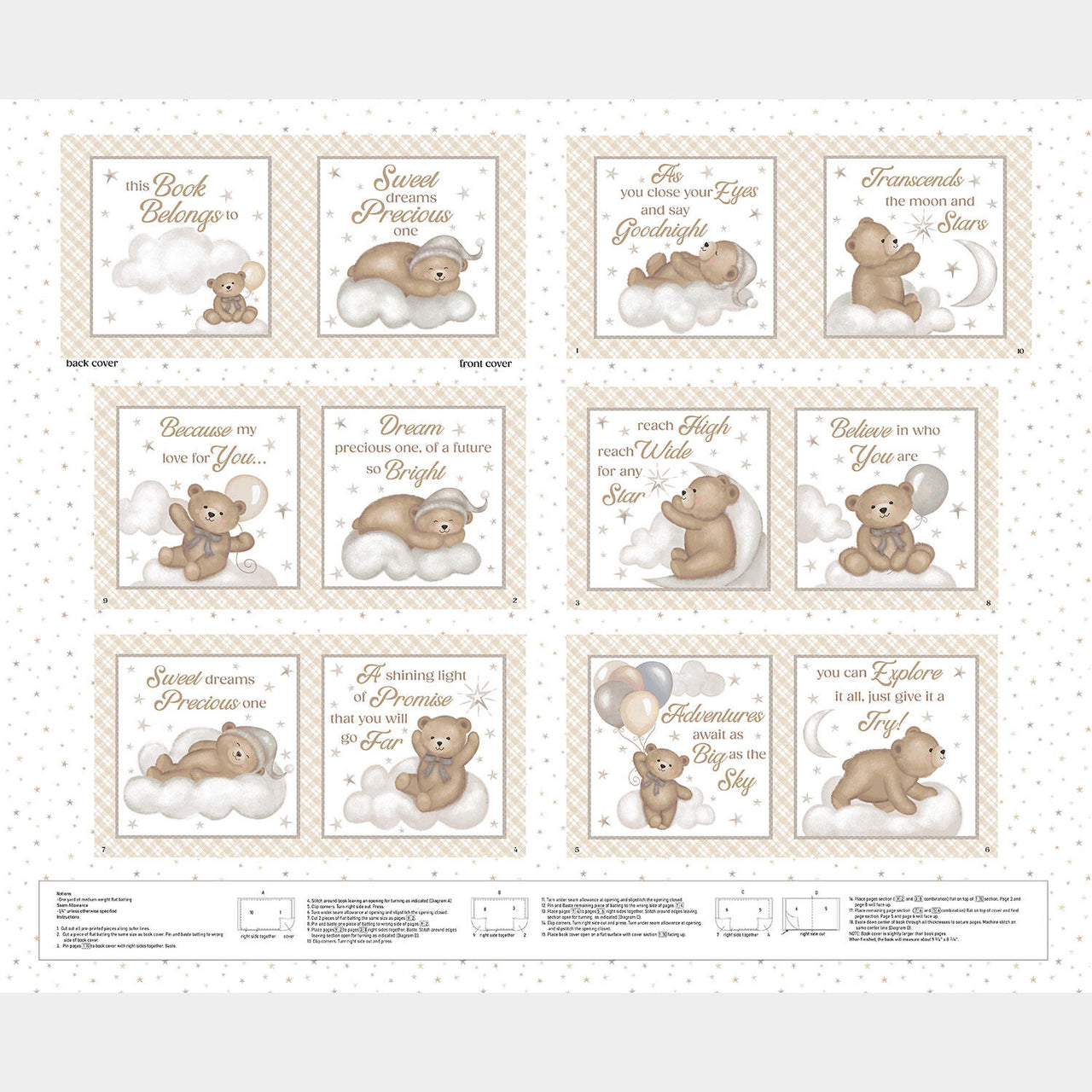 Sleepy Teddy - Teddy Bear Book White Multi Panel