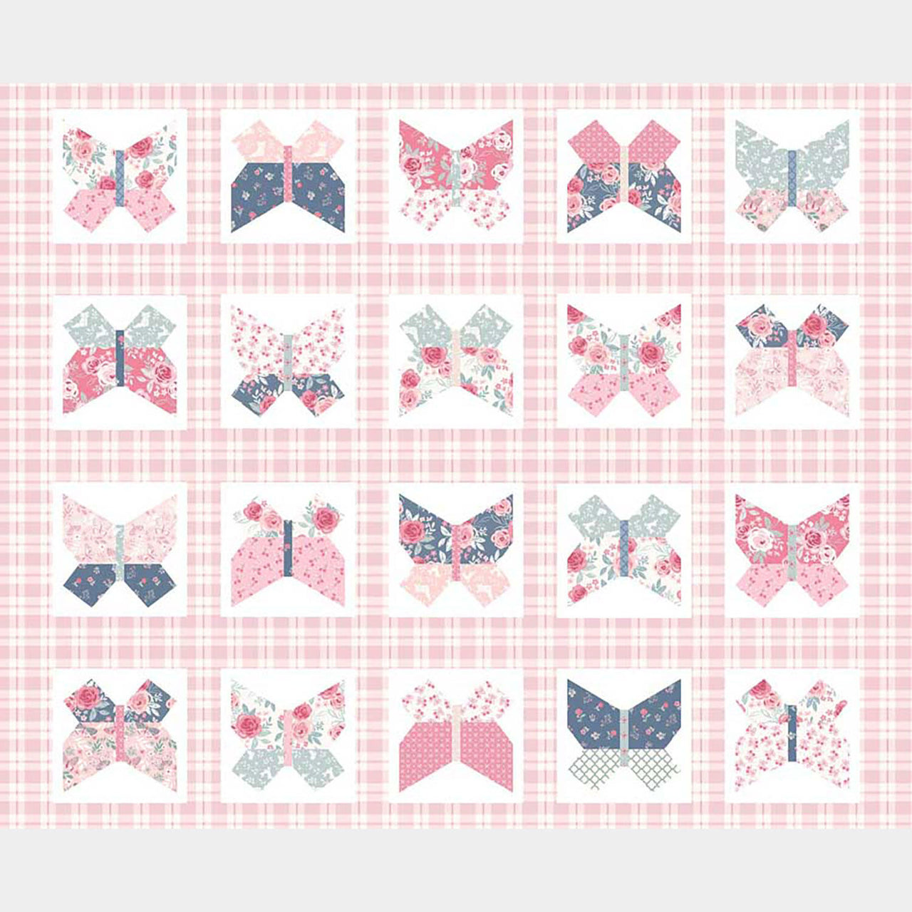 Beautiful Bowquets - Butterflies and Bows Cheater Block Pink Multi Panel