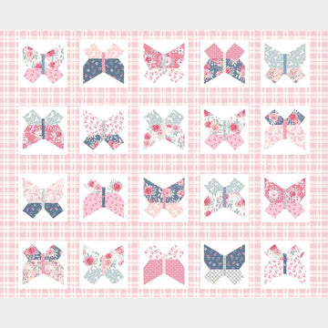 Beautiful Bowquets - Butterflies and Bows Cheater Block Pink Multi Panel