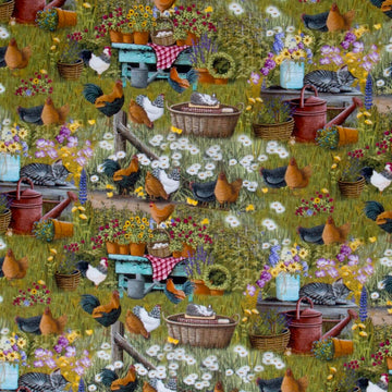 Farmall - Plank Chickens & Kittens Multi Yardage