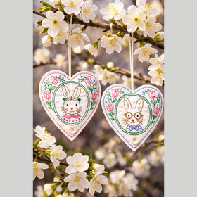 Mr. and Mrs. Bunny Heart Embroidered Quilt Block Kit
