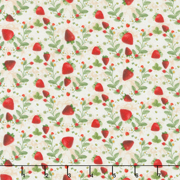 Berry Sweet - Strawberries & Flowers Ecru Yardage