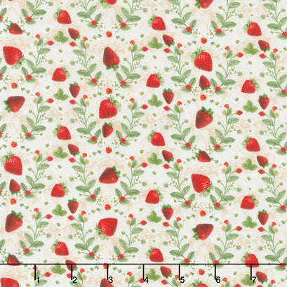 Berry Sweet - Strawberries & Flowers Ecru Yardage
