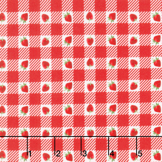 Berry Sweet - Strawberries On Plaid Red Yardage