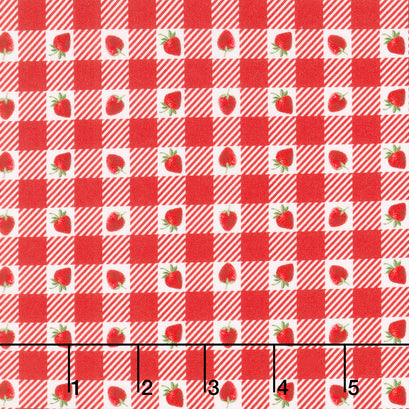 Berry Sweet - Strawberries On Plaid Red Yardage