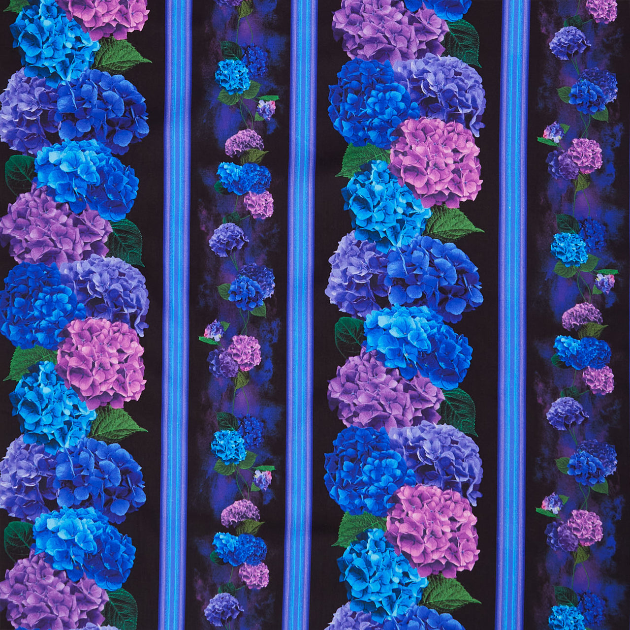 Midnight Bloom - Hydrangea Floral 11" Stripe Black Yardage