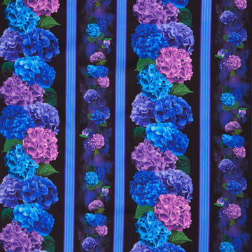 Midnight Bloom - Hydrangea Floral 11" Stripe Black Yardage