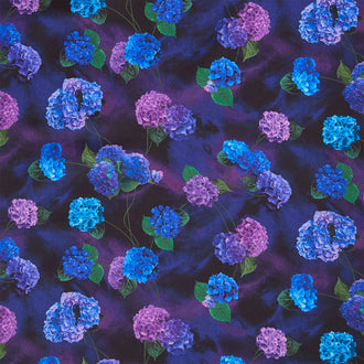 Midnight Bloom - Tossed Hydrangea Black Yardage