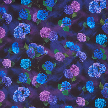 Midnight Bloom - Tossed Hydrangea Black Yardage