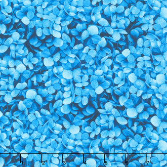 Midnight Bloom - Packed Hydrangea Petals Blue Yardage