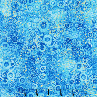 Gilded Plume - Floral Scroll Blender Blue Metallic Yardage