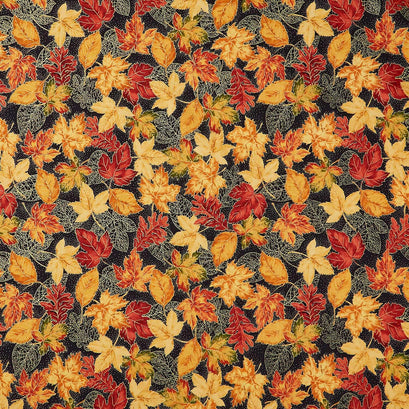 Thankful - Fall Leaves Metallic Autumn Yardage