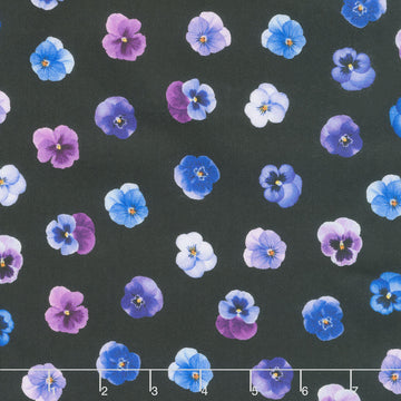 Pansy Perfection - Tossed Pansy Floral Black Yardage