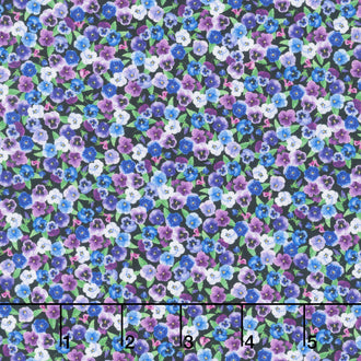 Pansy Perfection - Tiny Pansy Floral Black Yardage
