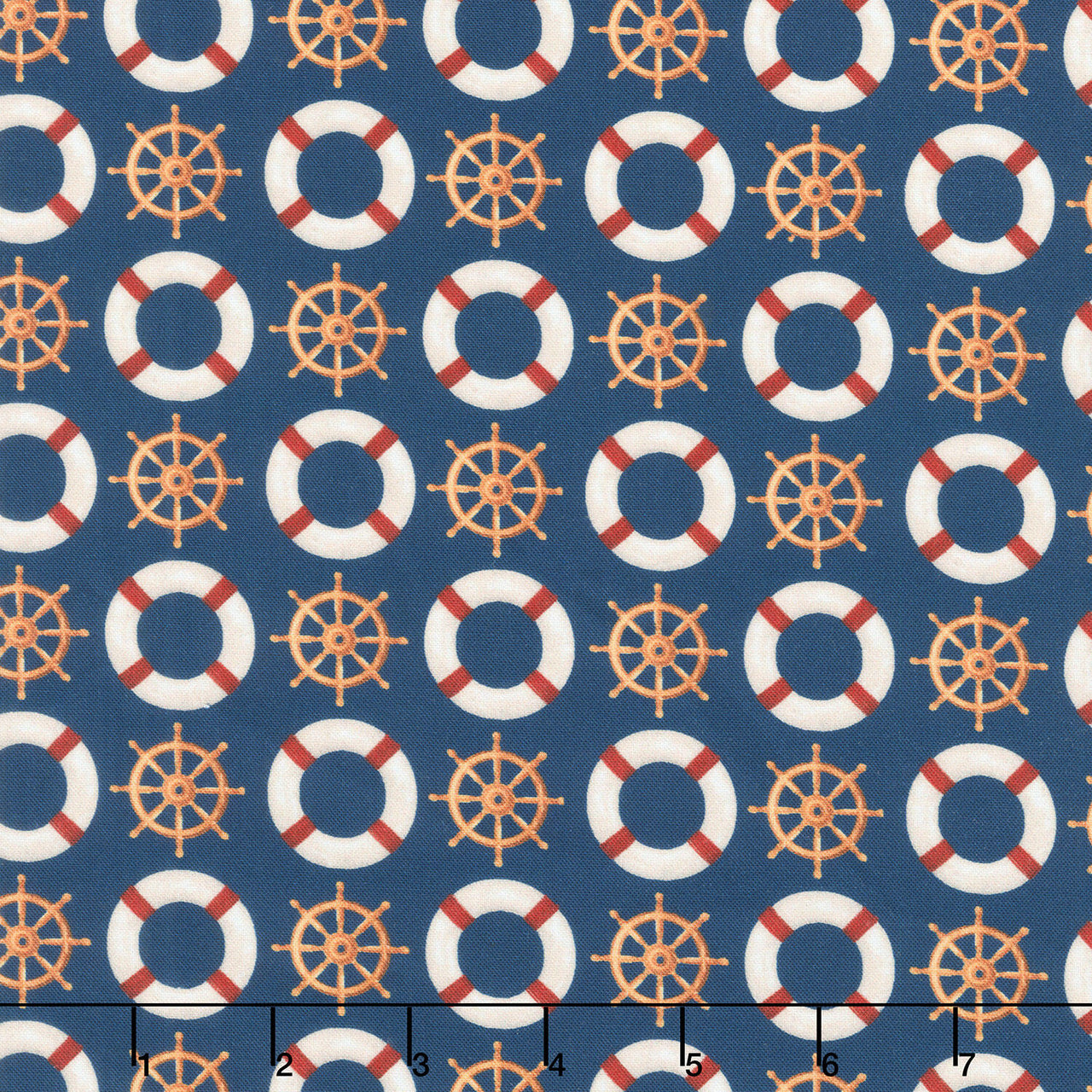 Beacon Of Light - Ship Wheel & Life Preserver Navy Yardage