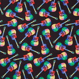 Painted Guitar - Tossed Painted Guitar Black Yardage