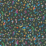 Painted Guitar - Tiny Music Notes Black Yardage