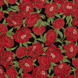 Lotus Garden - Peony Floral Black Metallic Yardage