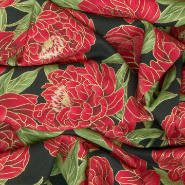 Lotus Garden - Peony Floral Black Metallic Yardage