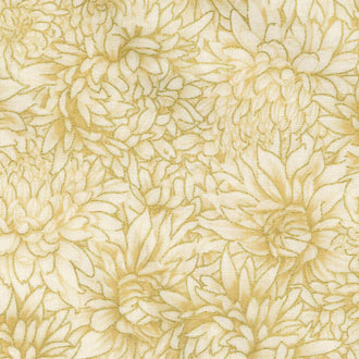 Lotus Garden - Chrysanthemums Cream Metallic Yardage
