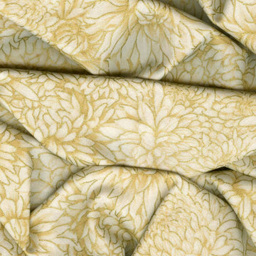 Lotus Garden - Chrysanthemums Cream Metallic Yardage