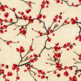 Lotus Garden - Cherry Blossom Branches Cream Metallic Yardage