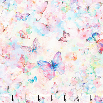 Flutter - Butterflies On Floral Multi Yardage