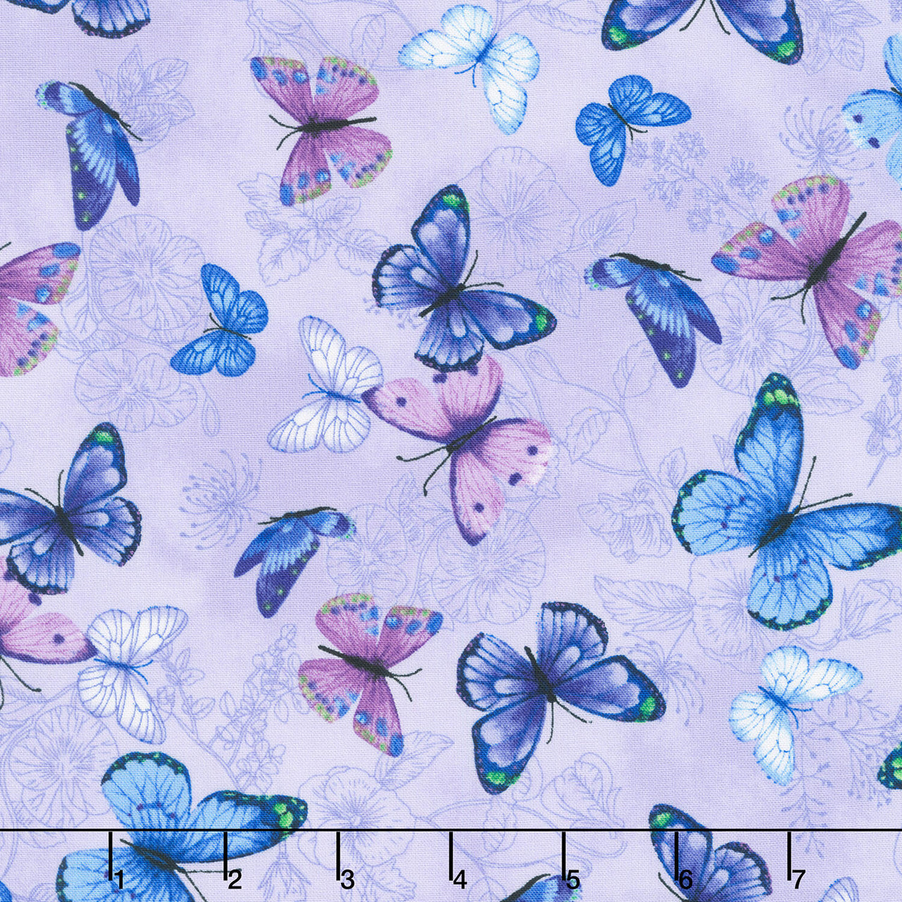 Blue Purple Butterflies Yardage