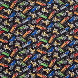 Novelty - Construction Vehicles Tossed Black Yardage