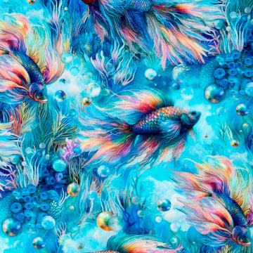Animals - Rainbow Fish Blue Yardage