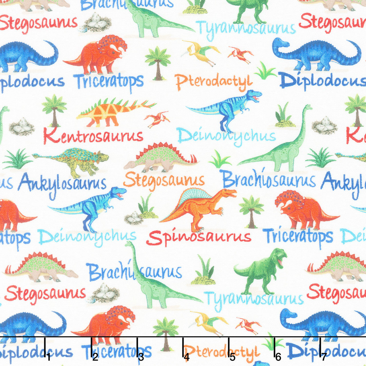 Dinosaur Dig - Mini Dinosaurs & Names Cream Yardage