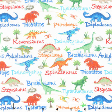 Dinosaur Dig - Mini Dinosaurs & Names Cream Yardage