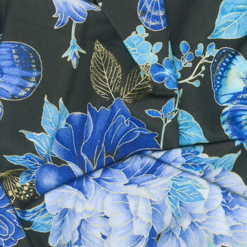 Escapade - Butterfly Floral Black Metallic Yardage