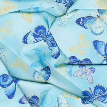 Escapade - Flying Butterflies Aqua Metallic Yardage