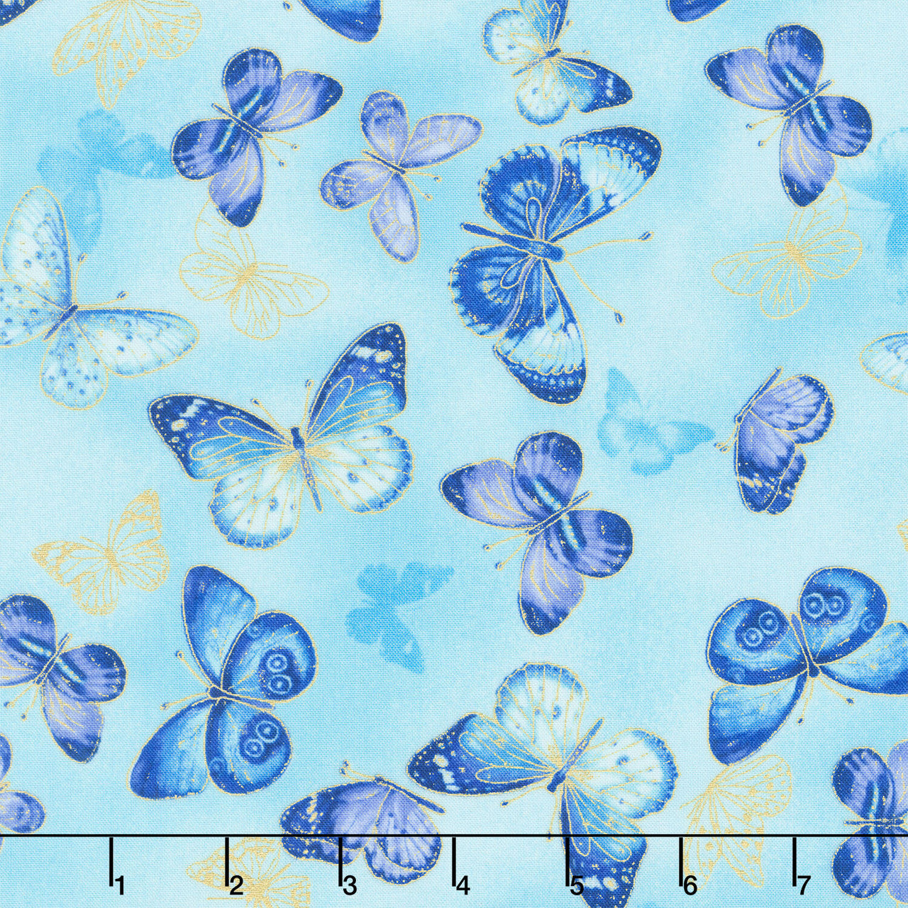 Escapade - Flying Butterflies Aqua Metallic Yardage