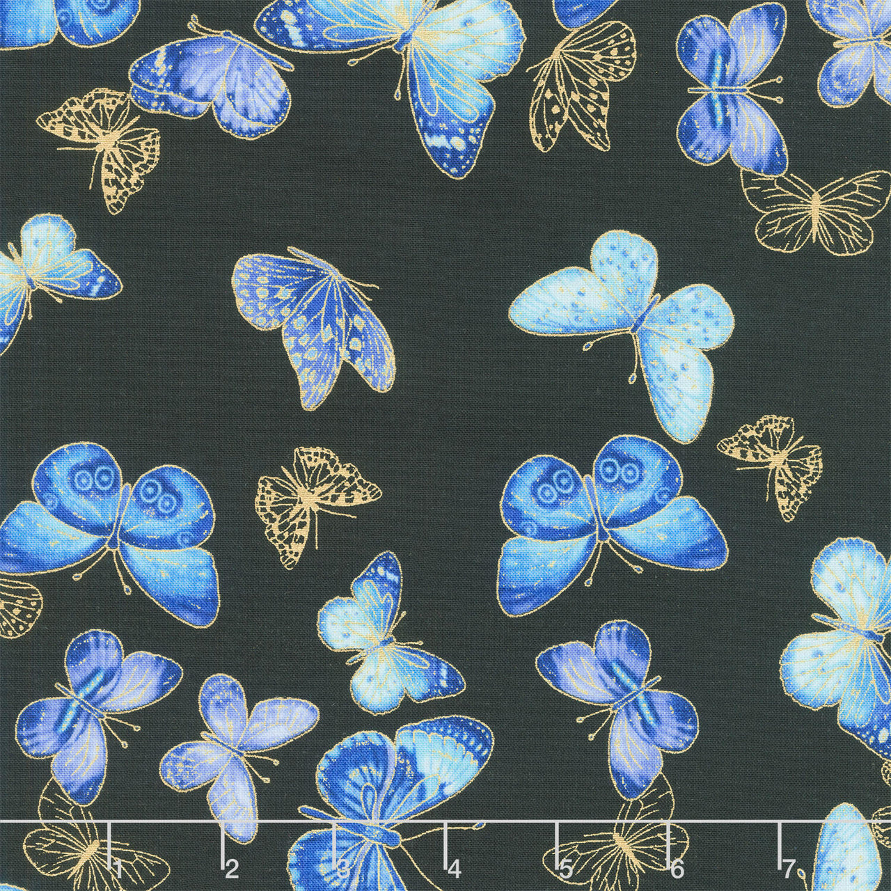 Escapade - Flying Butterflies Black Metallic Yardage