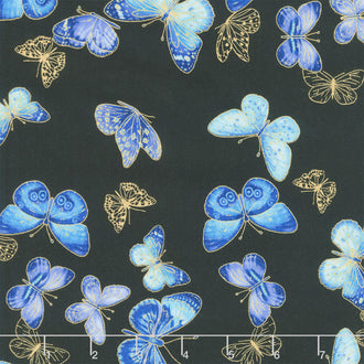 Escapade - Flying Butterflies Black Metallic Yardage