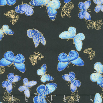 Escapade - Flying Butterflies Black Metallic Yardage