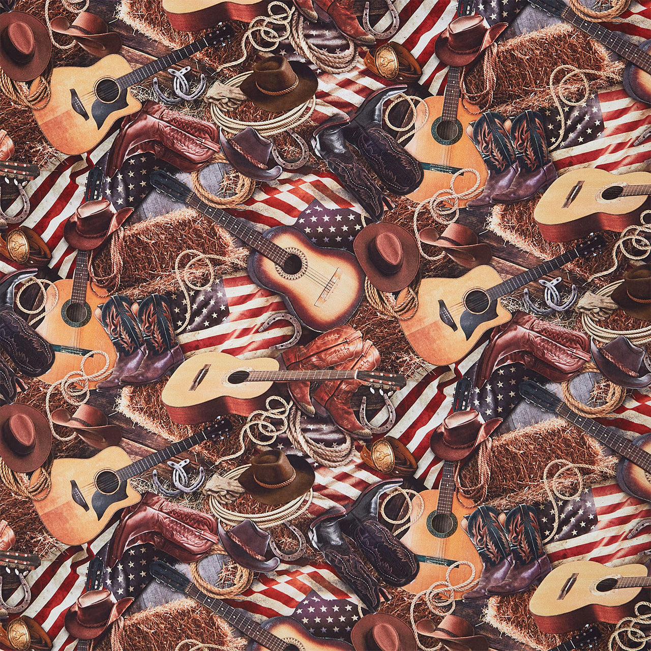 Home On The Range - USA Flags & Western Icons Multi Yardage